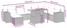 9 pcs conjunto de sofás p/ jardim c/ almofadões vime PE preto