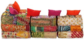 Pufe modular de 4 lugares tecido em retalhos