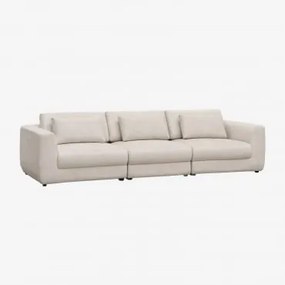 Sofá Modular De 3 Peças Com Encosto De Cabeça Regulável Em Altura Estofado Em Chenille Cataline Chenille Bege Creme - Sklum