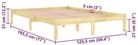Estrutura de cama pequena casal 120x190 cm pinho maciço