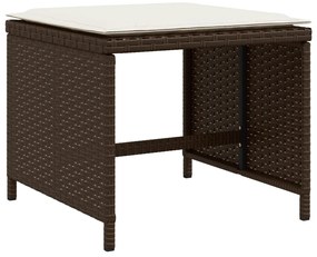 11 pcs conjunto jantar p/ jardim c/ almofadões vime PE castanho