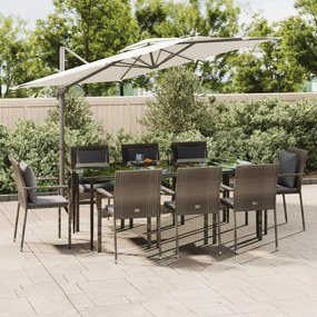 vidaXL 9 pcs conjunto jantar jardim c/ almofadões vime PE preto/cinza
