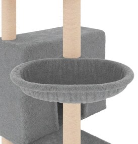 Árvore p/ gatos c/ postes arranhadores sisal 143 cm cinza-claro