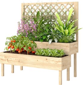 Floreira de 2 níveis com treliça, floreira com tecido não tecido, 108 x 62 x 120 cm, efeito madeira natural
