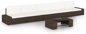 vidaXL 6 pcs conjunto lounge p/ jardim c/ almofadões vime PE castanho