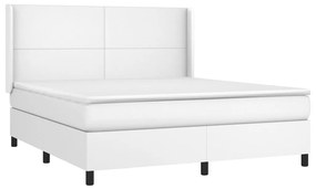 Cama box spring c/colchão/LED 180x200cm couro artificial branco