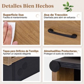 Mesa de centro extensível 80 x 60 x 37 cm em madeira com compartimentos e tampo adicional deslizante, design retangular para sala de estar Natural+Pre