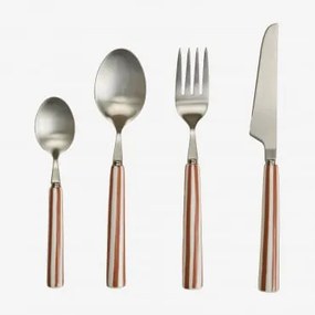 Conjunto De Talheres De 16 Peças Em Aço Inoxidável E Cerâmica Ireli Terracota - Branco - Sklum