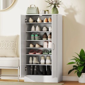 Sapateira de 2 Portas Sapateira para Entrada com 6 Prateleiras Ajustáveis para 14 Pares de Sapatos 55x35x108 cm Branco