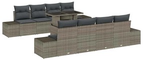 Conjunto de Sofá de Jardim de 7 Peças com Almofadas Cinza em Rattan Si