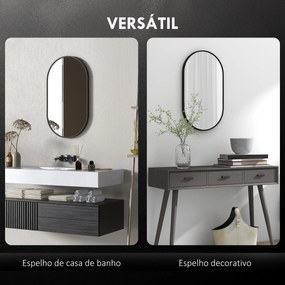 Espelho Casa de Banho Ovalado 60x90 cm Espelho Decorativo de Parede com Estrutura de Alumínio para Sala Corredor Preto