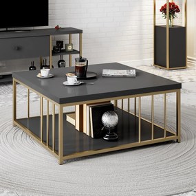 Mesa de Centro Zenn – Antracite/Gold – 90x90x40 cm