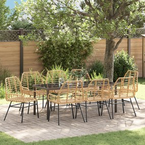 vidaXL Conjunto de Jantar de Jardim de 9 Peças Castanho Rattan Sintético