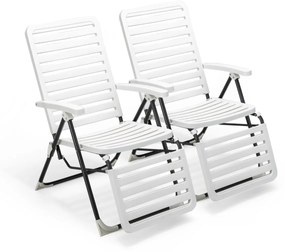 Conjunto de 2 espreguiçadeiras reclináveis dobráveis jardim PP Patio Lounger com encosto de 7 posições e apoio para os pés confortável para jardim pis