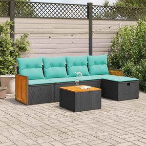 vidaXL 6 pcs conjunto sofás de jardim c/ almofadões vime PE preto