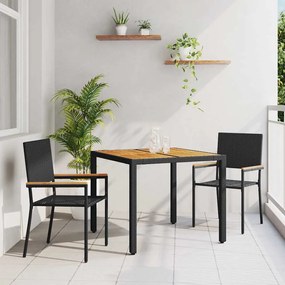 Conjunto de Jantar para Jardim vidaXL 3 Peças Polyratan Preto