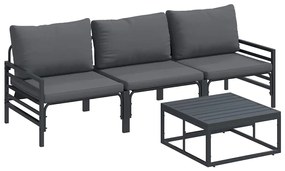Conjunto de Sofá de Jardim 4 pcs Cinzento-escuro Aço