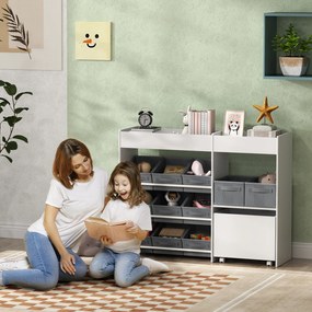 Estante para brinquedos infantis e livros 105 x 30 x 80 cm, com 11 caixas de arrumação em tecido não tecido, branca e cinza