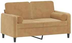 Sofá 2 lugares c/ almofadas decorativas 120 cm veludo castanho