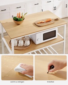 Estante de cozinha com estrutura em aço industrial 60 x 100 x 90 cm branco + cor de carvalho