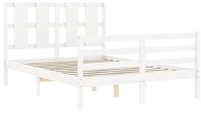 Estrutura de cama com cabeceira 140x200cm madeira maciça branco