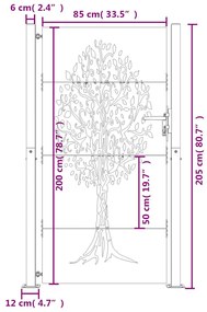 Portão de jardim 105x205 cm aço corten design árvore