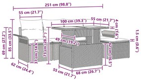 Sofá de Jardim de 6 Peças com Almofadas Pretas de Rattan