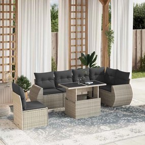 vidaXL 7 pcs conj. sofás jardim com almofadões vime PE cinzento-claro
