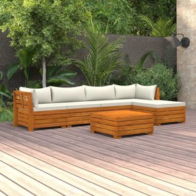 vidaXL 6 pcs conjunto lounge de jardim c/ almofadões acácia maciça