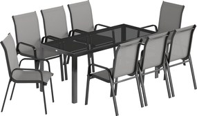 Outsunny Conjunto de Jantar para Jardim 9 Peças, Mesa e Cadeiras para 8 Pessoas, Conjunto de Exterior com Tampo em Vidro Temperado, Cinza | Aosom Portugal