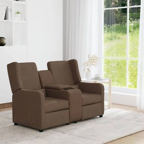 vidaXL Sofá reclinável 2 lugares c/ suporte copos tecido castanho