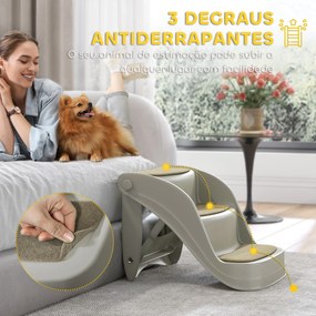 Escada para Cães de 3 Degraus Dobrável Escada para Animais de Estimação com Tapetes Antiderrapantes 49x38x38 cm Cinzento