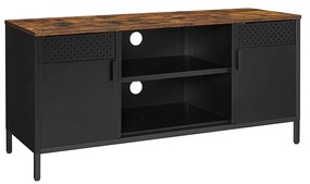 Suporte de TV SONGMICS, armário de TV, mesa de TV com 3 prateleiras ajustáveis, para TV de até 55 polegadas, para sala de estar, quarto, marrom rústico e preto LTS103B01