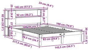 Cama com estante sem colchão 140x190 cm pinho maciço branco