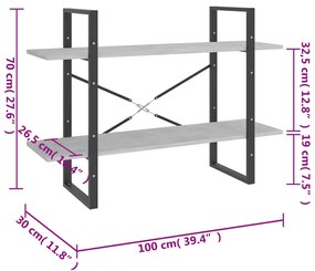 Estante c/ 2 prateleiras derivados de madeira cinzento cimento