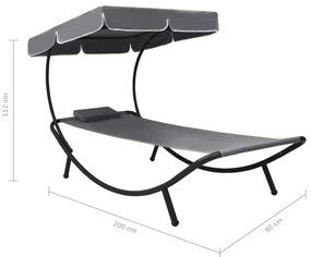 Espreguiçadeira com toldo e almofada cinzento