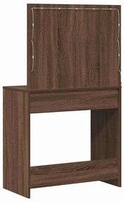 Mesa de Maquiagem vidaXL com Luzes LED Castanho Carvalho 78,5x41x135 c