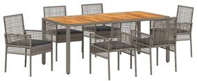 Conjunto de Jantar de 7 Peças com Almofadas Cinza Rattan de Polipropil