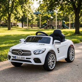 Carro elétrico para crianças até aos 5 anos Mercedes SL500, 12V com bateria de lítio, pneus borracha, controlo remoto Branco