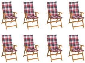 Cadeiras de jardim reclináveis c/ almofadões 8 pcs teca maciça