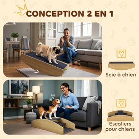 Balança de agilidade para cães reversível 2 em 1, escada para cães com 3 degraus em madeira, 80 x 39,5 x 20 cm, madeira natural