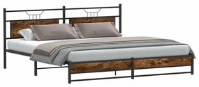 Estrutura de cama sem colchão 200x200cm metal carvalho fumado