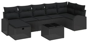 Conjunto de 8 Peças de Sofá de Jardim com Almofadas Preto Rattan Polié