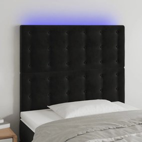 Cabeceira cama c/ LED veludo 100x5x118/128 cm preto