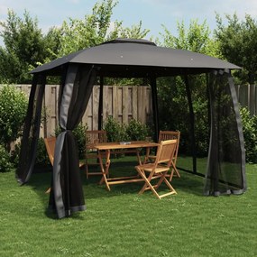 vidaXL Gazebo c/ teto duplo/paredes de malha 2,93x2,93 m aço antracite
