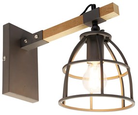 Candeeiro de parede inteligente cinzento escuro com madeira ajustável incl. Wifi A60 - Arthur