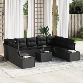 Conjunto de Sofá de Jardim com Almofadas de 10 Peças em Rattan PE Bege