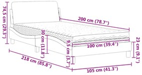 Cama com colchão 100x200 cm veludo cinzento-escuro