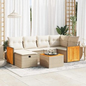 vidaXL 7 pcs conjunto de sofás p/ jardim com almofadões vime PE bege