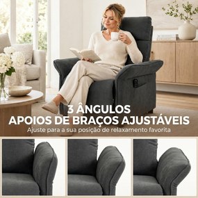 Cadeirão de Massagem com Calor, Reclinação Push-Back 135°, Apoio para os Pés, Apoios de Braços Ajustáveis e 2 Bolsos, Cinzento-Escuro